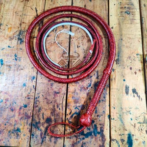 Cowhide Leather Bullwhip Brandy Color with White Fall, Available in 4ft to 12ft Indiana Jones Styles Professional Quality Bullwhip