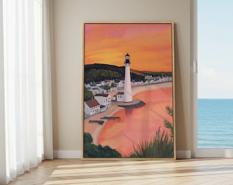 Impression sur toile Sunset Lighthouse : oeuvre d'art murale nautique côtière