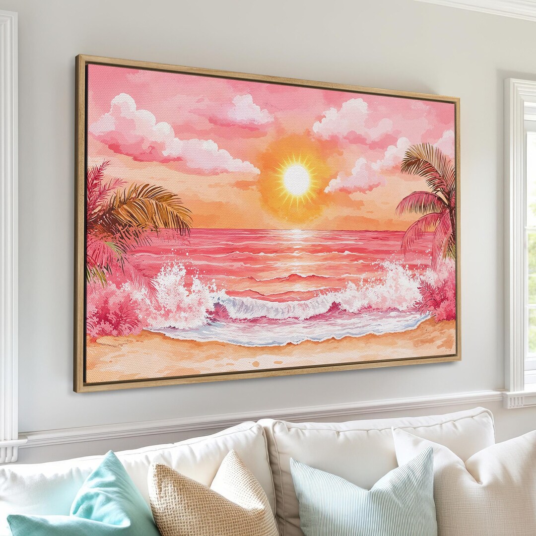 Framed Coastal Seascape Canvas Print: Ocean Sunset Beach Wall Art - Etsy