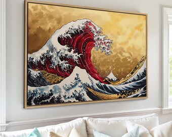 The Great Wave off Kanagawa - Framed Canvas Print, Japanese Wave Art, Sea Landscape, Abstract Waves, Coastal Canvas Art, Large Office Decor