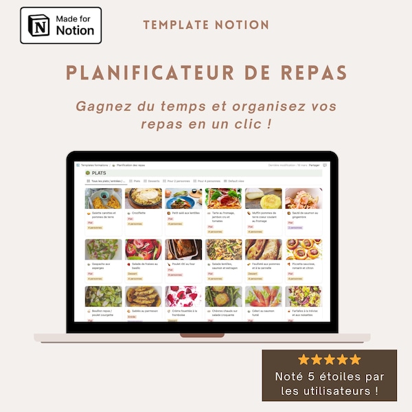Modello di pianificatore di pasti Notion | Menu settimanale + lista della spesa automatica | Organizzazione facile