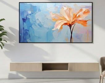 Large Floral Canvas Wall Art 36x24, Framed Abstract Flower Giclée Canvas with Floating Frame, Horizontal Wall Decor