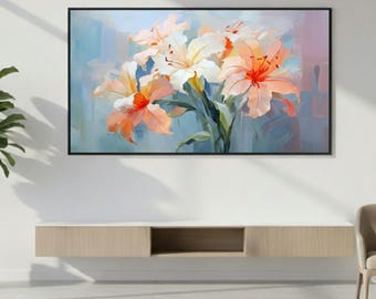 Large Floral Canvas Wall Art 36x24 | Framed Abstract Flower Canvas with Floating Frame | Horizontal Floral Wall Decor