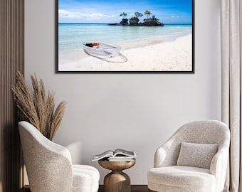 Tropical Beach Canvas Wall Art 36x24, Coastal Ocean Seascape Print, Floating Frame, Large Wall Art for Living Room & Bedroom