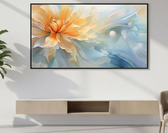 Large Floral Canvas Wall Art 36x24, Framed Abstract Flower Giclée Canvas with Floating Frame, Horizontal Wall Decor