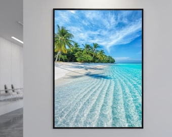 Large Beach Wall Art Coastal Ocean Canvas 26x36 Vertical Blue Tropical Wall Decor Framed Beach House Art Oversized Ocean Print Living Room