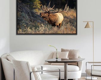 Elk Wildlife Wall Art / Large Rustic Nature Print / Cabin Lodge Western Landscape / 36x24 inch