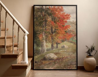 Autumn Landscape Canvas Wall Art – 24x36 Vertical | Wrapped or Floating Frame | Serene Fall Foliage for Cozy Home Décor