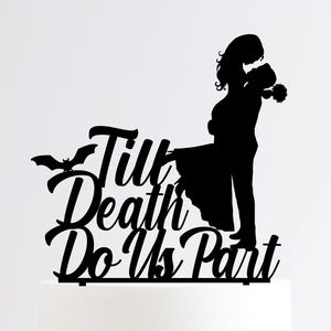 Till Death Do Us Part, Gotycki topper na tort weselny, Topper na tort weselny na Halloween, Topper na tort dla pary, Topper na tort weselny, Panna młoda i pan młody