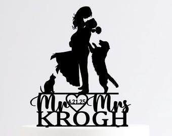 Dog and Cat Wedding Cake Topper: Golden Retriever, Labrador