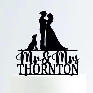 Cowboy Wedding Cake Topper with dog, Country Cake Topper, Western Cake Topper, Mr&Mrs Cake Topper, Ranch Cowboy, Personalized Cake Topper