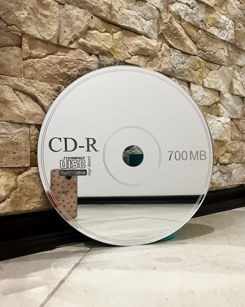 CD Mirror, Mirror Art for Wall, Mirrored Wall Decor, 90's Wall Art, Retro CD Mirror, Nostalgic, Funky, Housewarming Gift, 90's Party, Custom image 6
