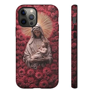 Maria und Jesuskind Handyhülle, Rose Jungfrau Maria iPhone Hülle, religiöses Dekor, iPhone 16 15 14 13 12 Pro Max, Geschenk Mama