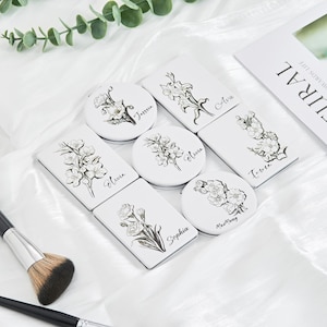 Hand-drawn Birth Month Flower Personalized Hand Pocket Mirror, Personalized Compact Mirror,  Custom hand Pocket Mirror, Gift for Her