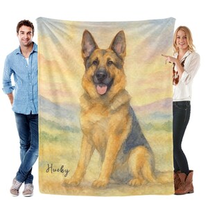 Custom Watercolor Pet Portrait Blanket – Dog, Cat, or Any Pet – Super Soft Fleece Throw – 4 Sizes – Personalized Pet Gift