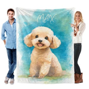 Custom Watercolor Pet Name Blanket – Dog, Cat, or Any Pet – Super Soft Fleece Throw – 4 Sizes – Personalized Gift