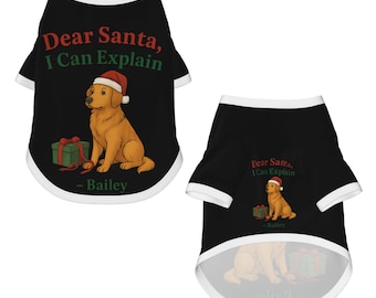 Camiseta engraçada de Natal para cachorro – 6 designs festivos | Roupa de Natal para cachorro pequeno | Camiseta preta com estampa frontal e traseira | Presente de Natal para cachorro