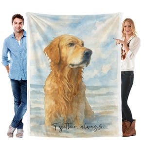 Custom Watercolor Pet Portrait Blanket – Dog, Cat, or Any Pet – Super Soft Fleece Throw – 4 Sizes – Personalized Gift