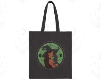 Witchy Woman Tote Bag - Celestial Witch and Black Cat Canvas Tote