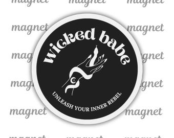 Wicked Babe Magnet - Charcoal 3x3 Round Vinyl Magnet, Feminist Serpent Hand Logo, Witchy Rebel Decor for Fridge, Locker, or Gift for Her