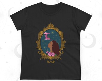 Moonlit Muse T-Shirt - Womens Celestial Graphic Tee, Semi-Fitted Cotton Shirt