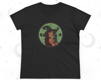 Witchy Woman T-Shirt - Celestial Witch and Black Cat Tee