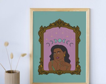 Divine in All Her Phases Digital Download – Printable Moon Phase Wall Art, Feminine Celestial Decor in 8x10 11x14 16x20 Sizes