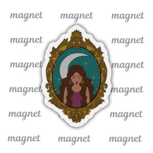 Mystical Moon Goddess Magnet - 4 Inch Die-Cut Celestial Magnet, Feminine Starry Night Decor, Witchy Fridge Art, Moon Phase Gift Idea