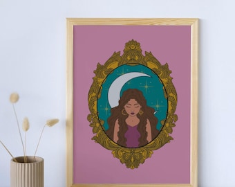 Mystical Moon Goddess Digital Download – Printable Celestial Wall Art, Moon Phase Feminine Decor in 8x10 11x14 16x20 Sizes