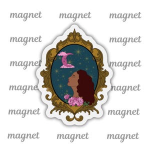 Moonlit Muse Magnet - 4 Inch Die-Cut Celestial Magnet, Feminine Moon Phase Art, Witchy Mystical Decor for Fridge, Locker, or Gift