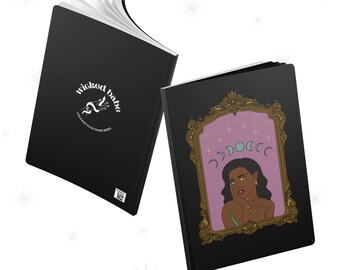 Divine in All Her Phases Softcover Journal - Moon Phase Goddess Celestial Notebook, Black Cover