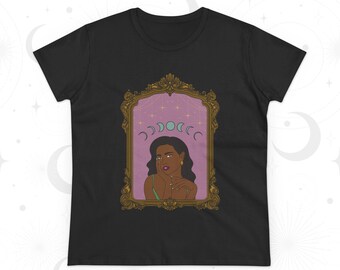 Divine In All Her Phases T-Shirt - Womens Celestial Graphic Tee, Semi-Fitted Cotton Shirt