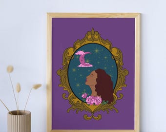 Moonlit Muse Digital Download – Printable Celestial Art, Mystical Feminine Wall Decor, Instant Download in 8x10 11x14 16x20 Sizes