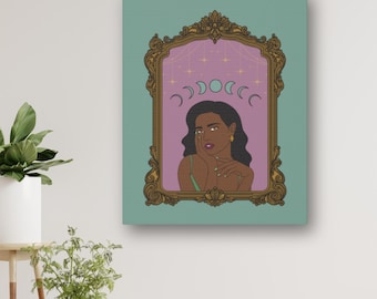 Divine in All Her Phases Canvas Art - Moon Phase Feminine Wall Decor, 8x10 11x14 16x20 Sizes