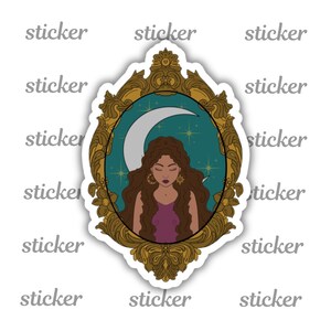 Mystical Moon Goddess Sticker - 3 and 4 Inch Celestial Vinyl Sticker, Witchy Feminine Art, Starry Moon Phase Decor for Laptop, Journal, Gift