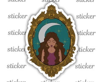 Pegatina de Diosa Lunar Mística - Vinilo Celestial de 7,6 y 10 cm, Arte Femenino Brujo, Decoración de Fase Lunar Estrellada para Laptop, Diario, Regalo