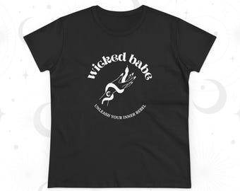 Wicked Babe T-Shirt - Women's Rebel Graphic Tee, Semi-Fitted Cotton Shirt