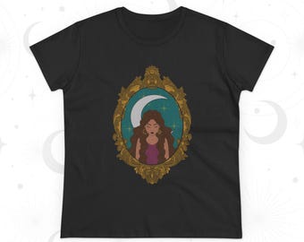Mystical Moon Goddess T-Shirt - Womens Celestial Graphic Tee, Semi-Fitted Cotton Shirt