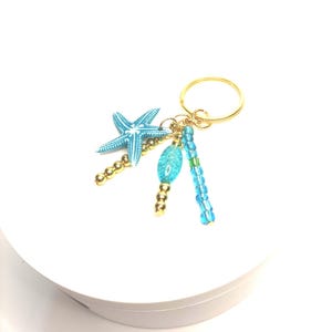 Blue Star Fish Crakled Glass Bag Charm