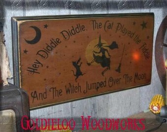 Hey Diddle Diddle,The Cat Played The Fiddle, Hallowee, Primitve, Folkart, Wall Sign