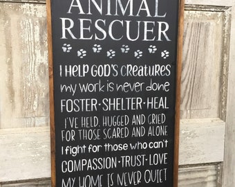 I am an Animal Rescuer, Word Art, Primitive Wood Wall Sign, Typography, SubwayArt, Handmade