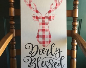 Deerly Blessed, Typography Word Art, Subway Art, Primitive Wall Sign