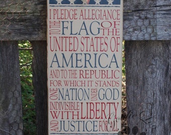 Pledge of Allegiance, Typography,Word Art, Americana, Primitive Wood Wall Sign