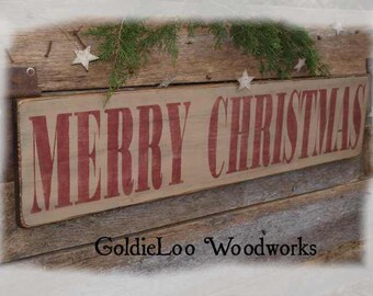 Primitive, Folk Art , MERRY CHRISTMAS wall sign