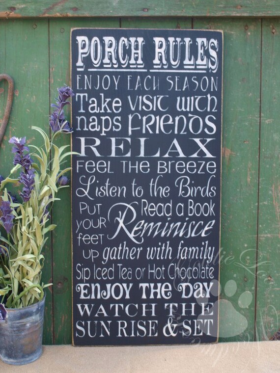 Porch Rules Wood Wall Sign Typography Word Art Subway Art Etsy