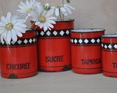 Vintage French Enamelware - Red and Black Kitchen Canisters