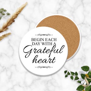 Round Coaster Mockup, White Ceramic with Cork Backing, Transparent Placeholder, White Marble Background, Compatible w/ Any Photo Editor image 3