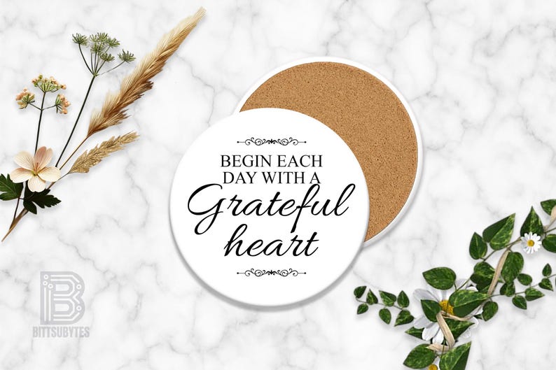 Round Coaster Mockup, White Ceramic with Cork Backing, Transparent Placeholder, White Marble Background, Compatible w/ Any Photo Editor image 3
