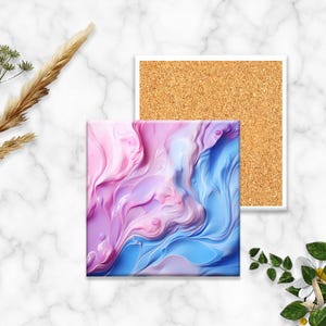 Maqueta de posavasos cuadrado de cerámica blanca con base de corcho, marcador transparente, fondo de mármol, compatible con cualquier software de edición de fotos. imagen 3