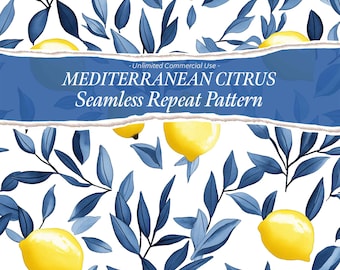 Mediterranean Summer Seamless Pattern, Italy Summer png, Italian Summer png, La Dolce Vita Digital, Summer Party, Watercolor Lemon tiles